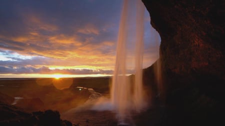 Waterfall with Majestic Sunset Zoom Background Design Template