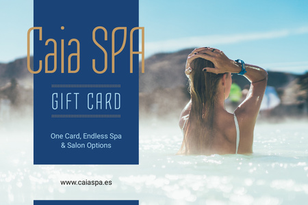 Designvorlage Spa Offer with Woman Relaxing in Hot Water für Gift Certificate