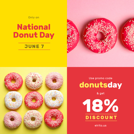 herkullisia lasitettuja donitseja kansallisena donitsipäivänä Instagram Design Template
