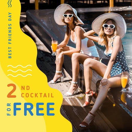 Young women with cocktails on Best Friends Day Instagram Design Template