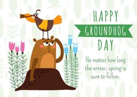 Ontwerpsjabloon van Postcard van Groundhog day greeting card