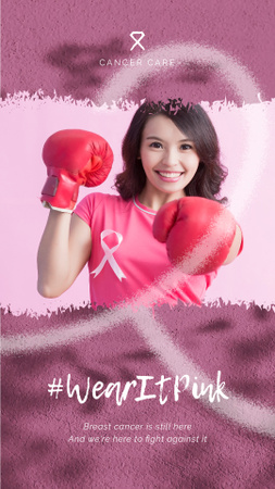 Platilla de diseño Cancer Awareness Woman in Boxing Gloves on Pink Instagram Video Story