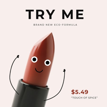 Lipstick Ad with Funny Cartoon Red Lipstick Animated Post Design Template