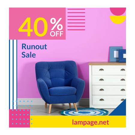 Designvorlage Furniture Sale with Armchair in Colorful Interior für Animated Post