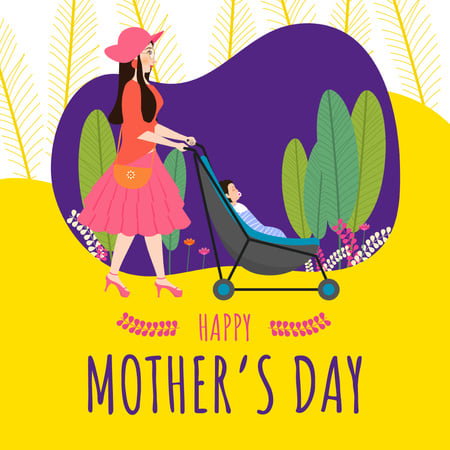 Mother with baby in stroller on Mother's Day Instagram Design Template