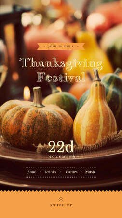 Thanksgiving Festival Small Pumpkins for Decoration Instagram Story Modelo de Design