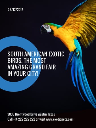 Plantilla de diseño de Exotic Birds fair Blue Macaw Parrot Poster US 
