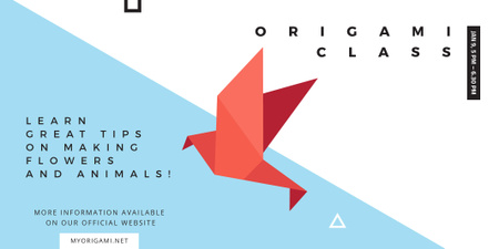 Origami class Invitation with Paper Bird Twitter Design Template