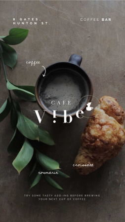 Cafe promóciós kupa és croissant az asztalon Instagram Video Story tervezősablon