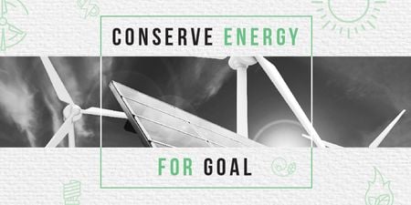 Green Energy Wind Turbines and Solar Panels Twitter Design Template