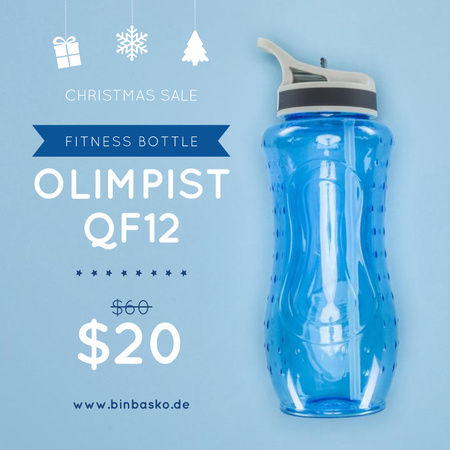 Christmas Sale Water Bottle in Blue Instagram Design Template