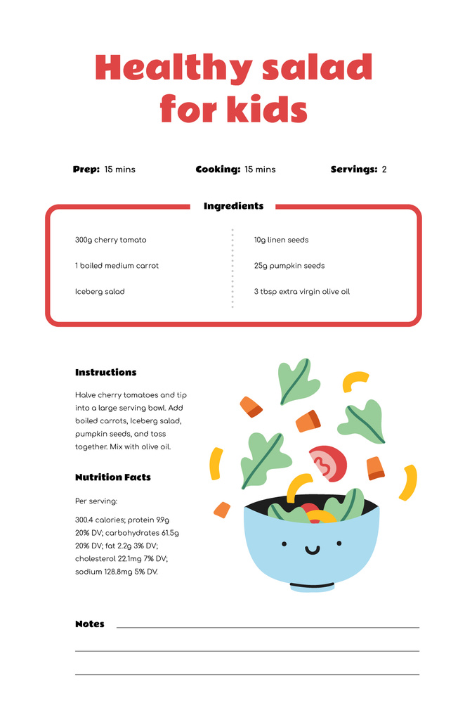 Healthy Salad for Kids Recipe Card – шаблон для дизайну