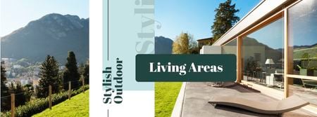 Plantilla de diseño de oferta inmobiliaria con casa en montañas Facebook cover 