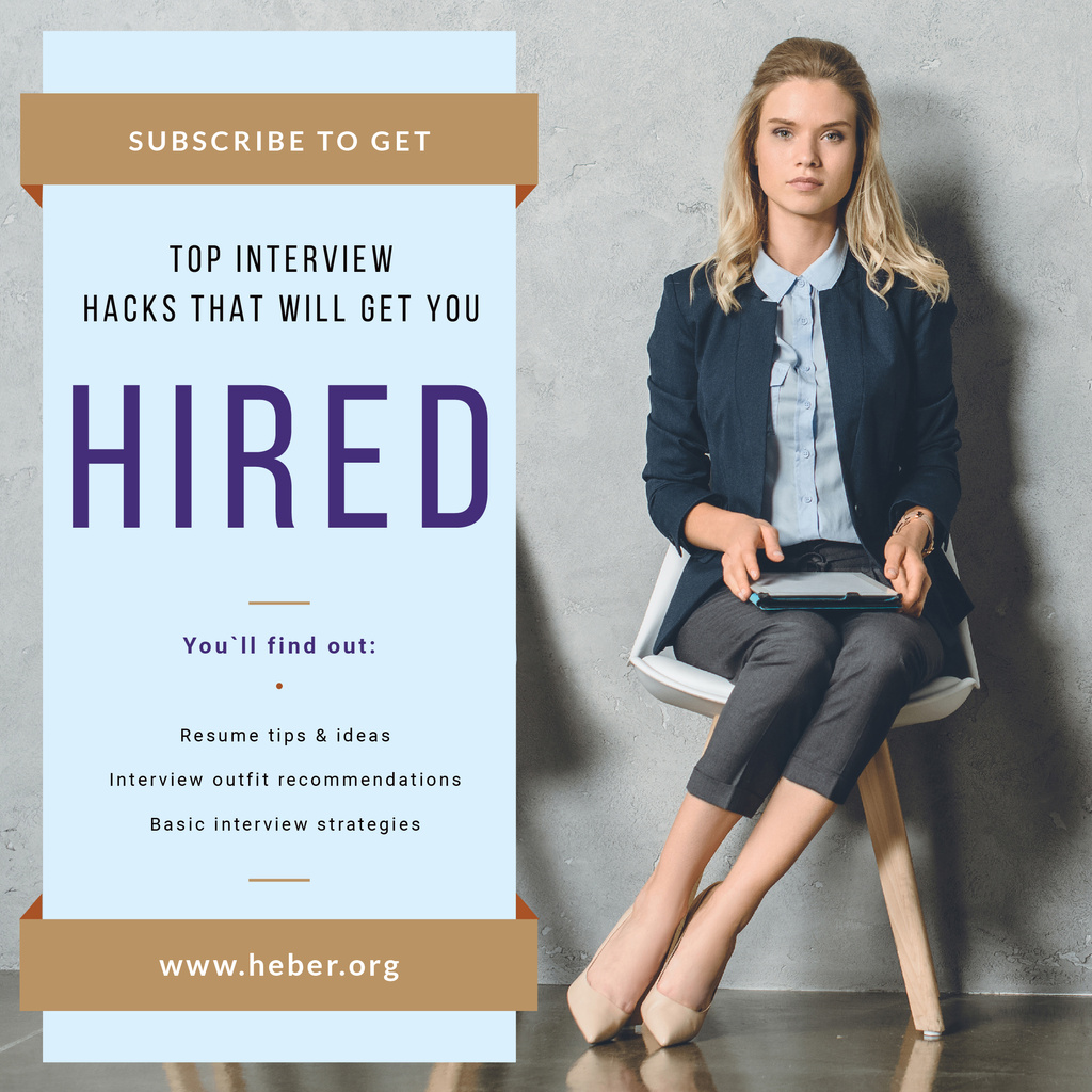 Job Offer Businesswoman Waiting for Interview Instagramデザインテンプレート