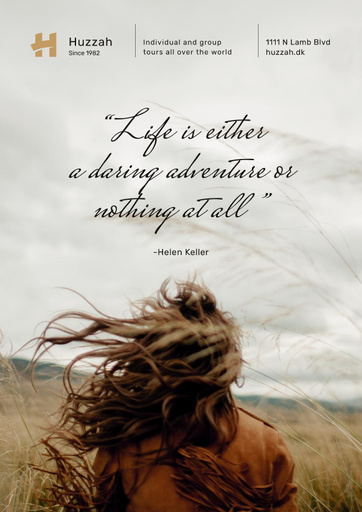 Travel Quote Woman With Waving Hair In Field 