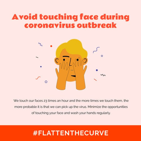 #FlattenTheCurve Coronavirus awareness with Man touching face Instagramデザインテンプレート