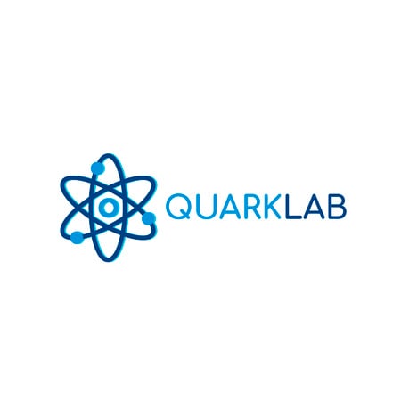 Lab Research with Atom Icon in Blue Logo Design Template