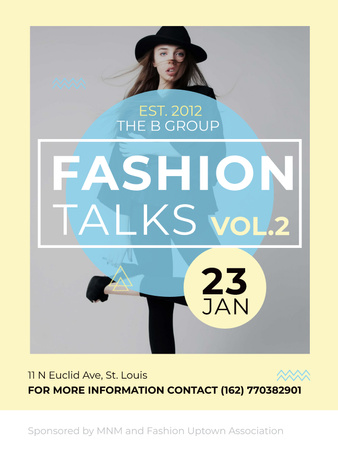 Fashion talks announcement with Stylish Woman Poster US Πρότυπο σχεδίασης
