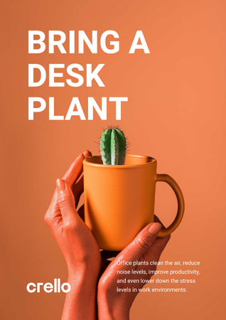 Ecology Concept Hands with Cactus in Cup Poster Design Template