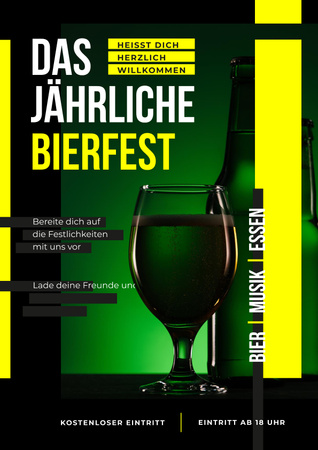 Beer Fest Invitation with Bottle and Glass in Green Poster Design Template