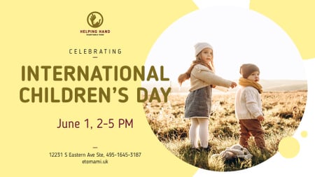 Children's Day Greeting Kids on a Walk Outdoors FB event cover Design Template