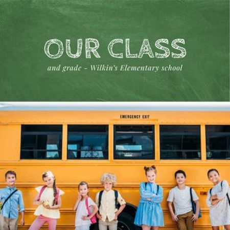 Cute Kids near School Bus Photo Book Design Template