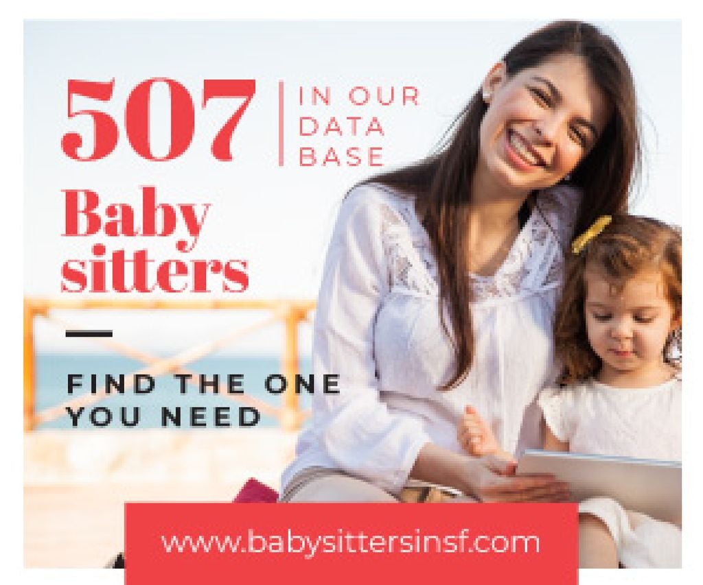 Plantilla de diseño de Baby Sitters Service Promotion Woman and Girl Reading Medium Rectangle 