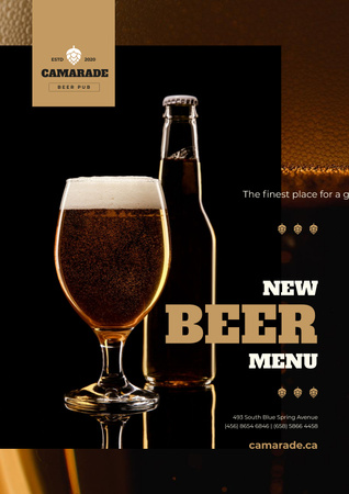 Beer Offer with Lager in Glass and Bottle Poster Design Template