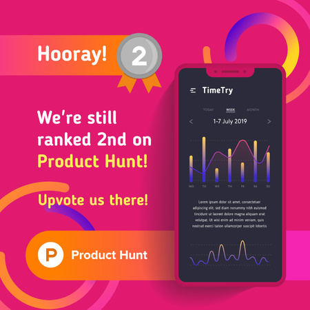 Designvorlage Product Hunt Application with Stats on Screen für Animated Post