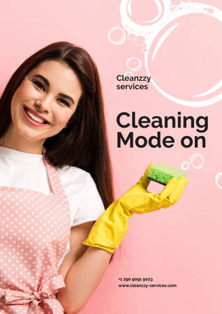 Smiling Cleaning Service worker Poster Design Template