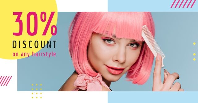 Platilla de diseño Hairstyle Discunts Ad Girl with Pink Hair Facebook AD