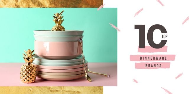Kitchen ceramic tableware in pastel tones with decoration Image Design Template