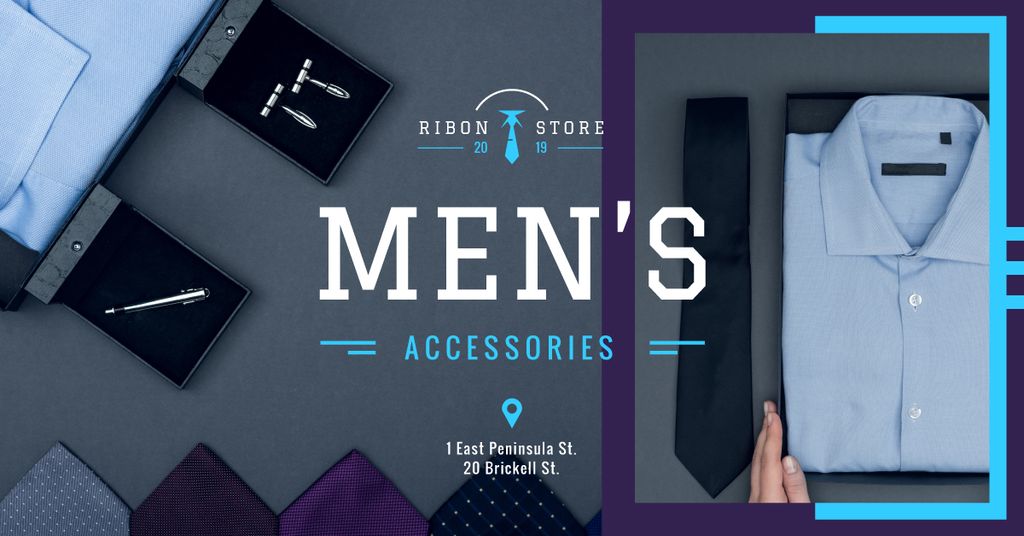 Male Fashion Store Clothes and Accessories in Blue Facebook AD tervezősablon