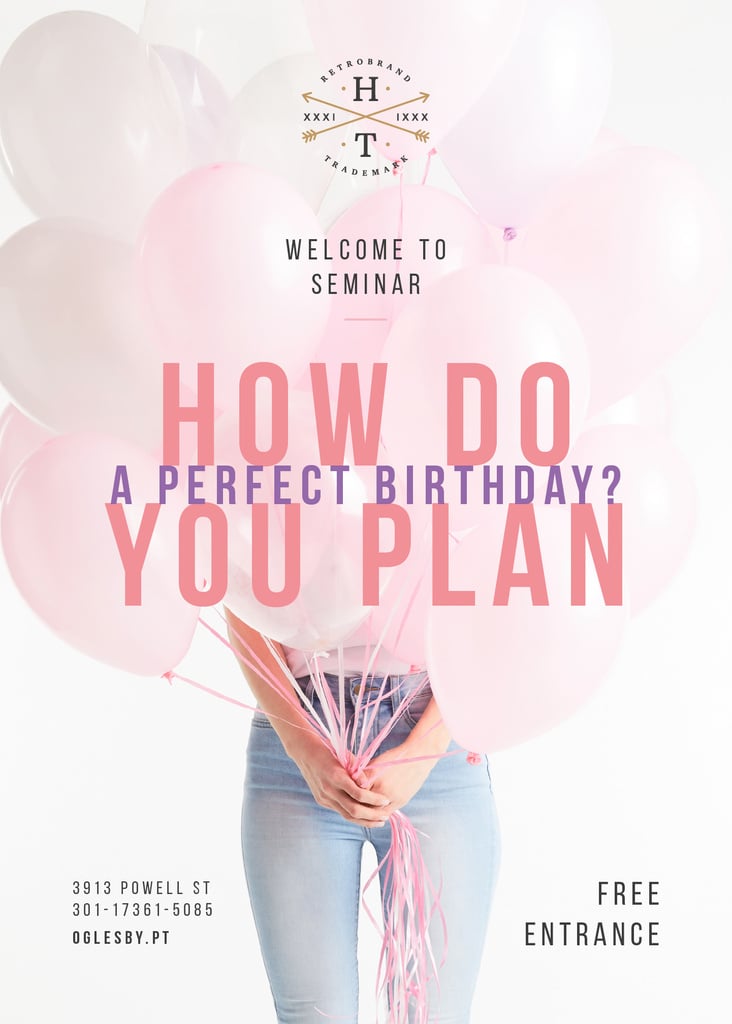 Template di design Birthday Planning seminar with Girl holding Balloons Invitation