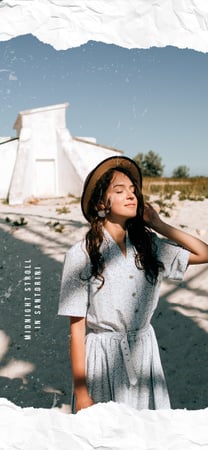 Ontwerpsjabloon van Snapchat Moment Filter van Vrouw op een zomerse wandeling in Santorini
