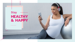 Pregnant woman listening music on phone