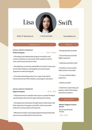 Social Service Manager skills and experience Resume Design Template