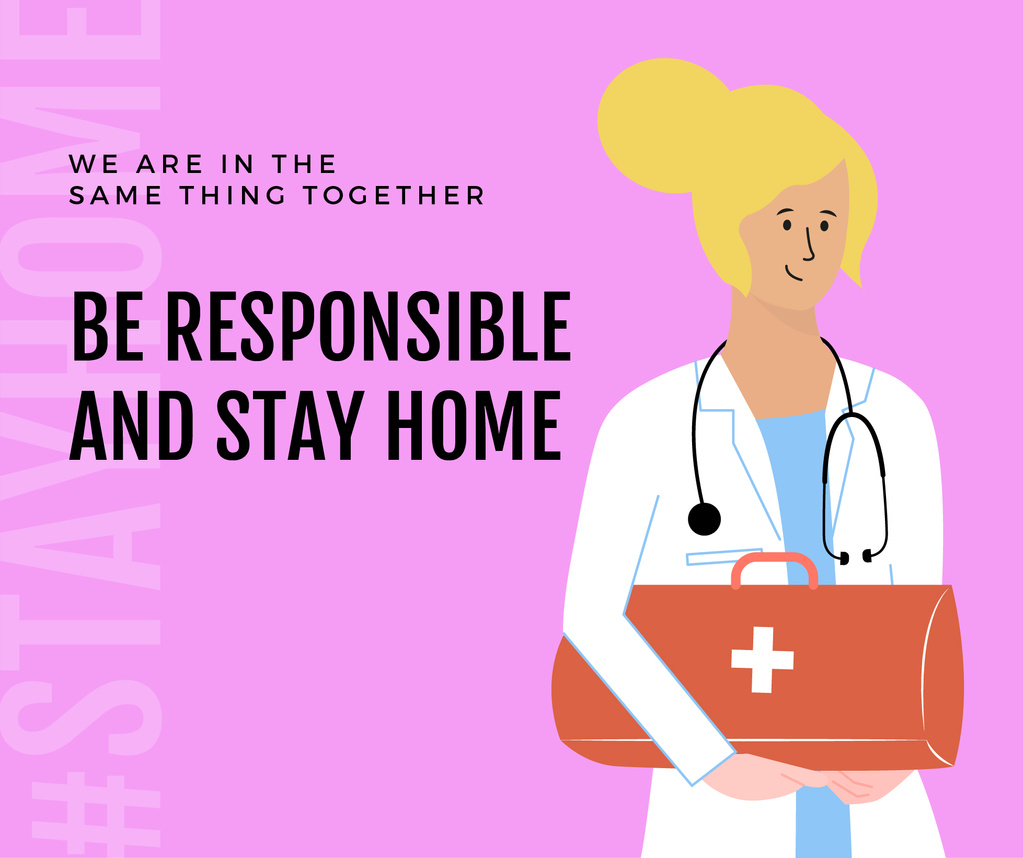 #Stayhome Coronavirus awareness with friendly Doctor Facebook – шаблон для дизайну