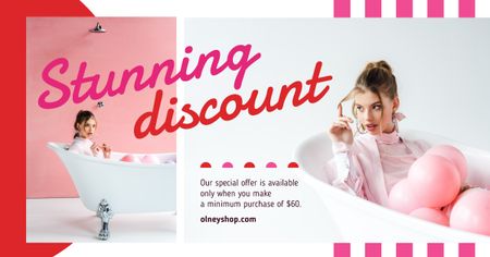 Designvorlage Fashion Sale Woman in Bath Tube in Pink für Facebook AD