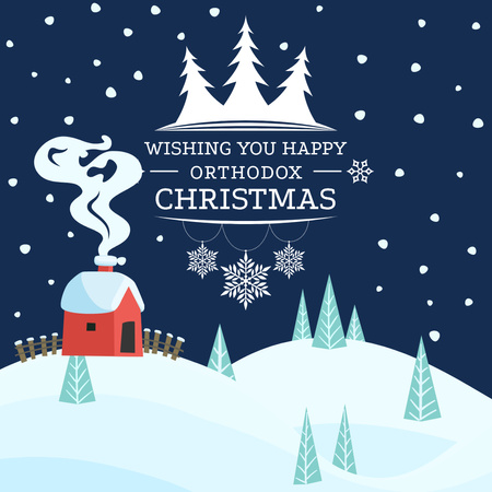 Happy Christmas Greeting with Snowy Town Instagram Design Template