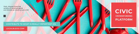 Crowdfunding Platform with Red Plastic Tableware Twitter Design Template