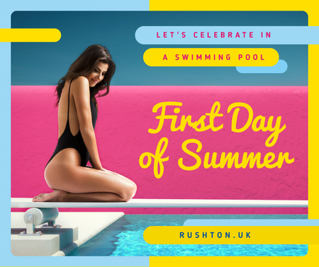 Woman in swimsuit by the pool Facebook Design Template