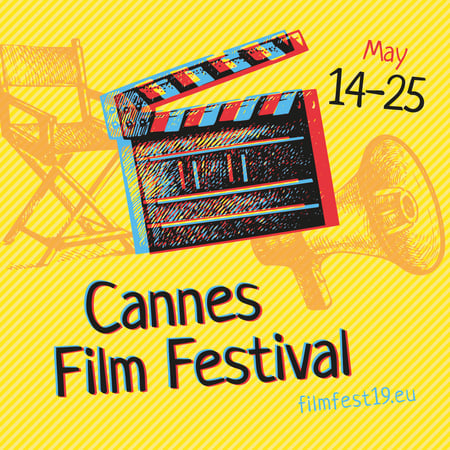 Plantilla de diseño de Cannes Film Festival Announcement with Movie Clapper Instagram 