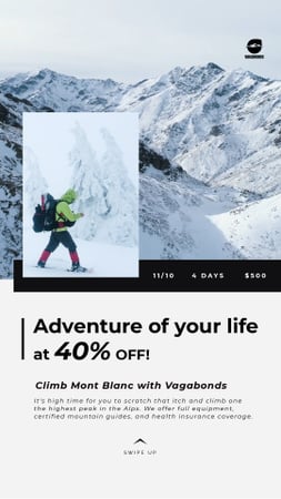 Tour Offer Climber Walking on Snowy Peak Instagram Video Story tervezősablon
