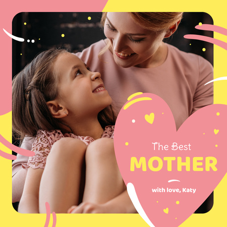 Plantilla de diseño de Mamá feliz con hija en el día de la madre con corazón rosa Instagram 