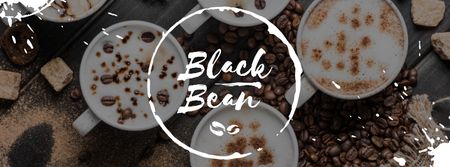 Black bean with cups of Coffee Facebook cover Modelo de Design