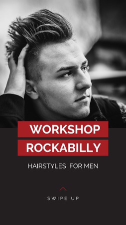 Plantilla de diseño de Workshop announcement Man with rockabilly hairstyle Instagram Story 