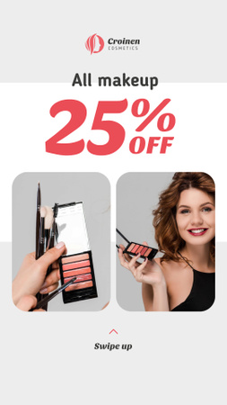 Platilla de diseño Cosmetics Sale with Beautician applying Makeup Instagram Story