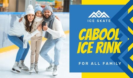 Ice Rink Invitation with Family Skating Business cardデザインテンプレート