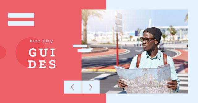 City Guide Man with Map on Street Facebook AD Design Template